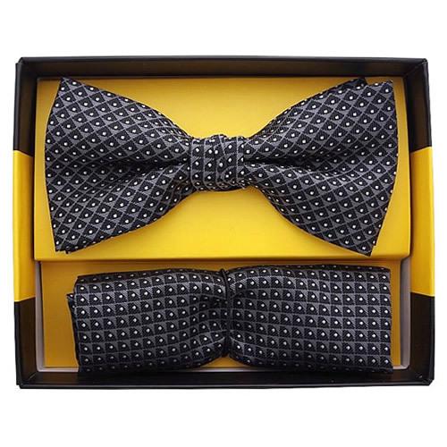 蝶ネクタイセット 蝶ネクタイ ポケットチーフ セット ジオメトリック ブラック グレー |  | 06