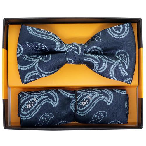 蝶ネクタイセット 蝶ネクタイ ポケットチーフ セット ペイズリー ネイビー |  | 01