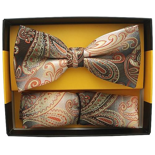 蝶ネクタイセット 蝶ネクタイ ポケットチーフ セット ペイズリー オレンジ |  | 01
