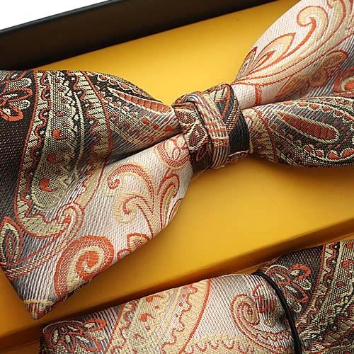 蝶ネクタイセット 蝶ネクタイ ポケットチーフ セット ペイズリー オレンジ |  | 02