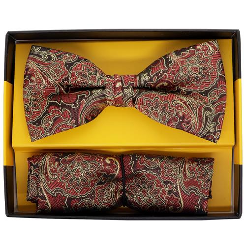 蝶ネクタイセット 蝶ネクタイ ポケットチーフ セット ペイズリー ダークレッド |  | 01