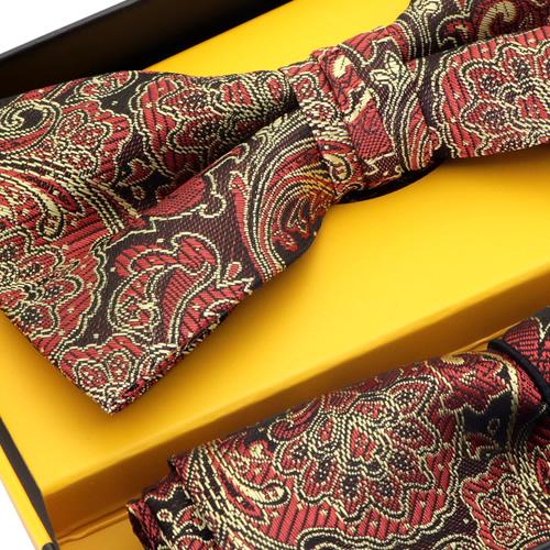 蝶ネクタイセット 蝶ネクタイ ポケットチーフ セット ペイズリー ダークレッド |  | 02
