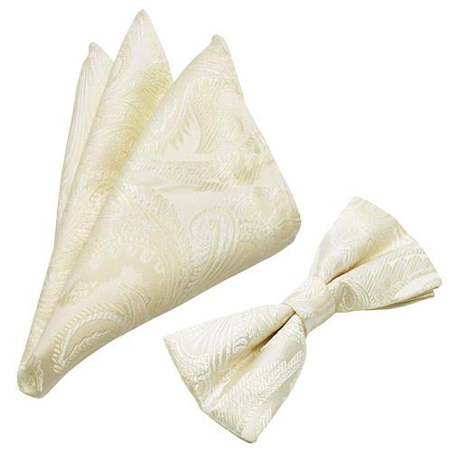 蝶ネクタイセット 蝶ネクタイ ポケットチーフ セット ペイズリー クリーム |  | 01