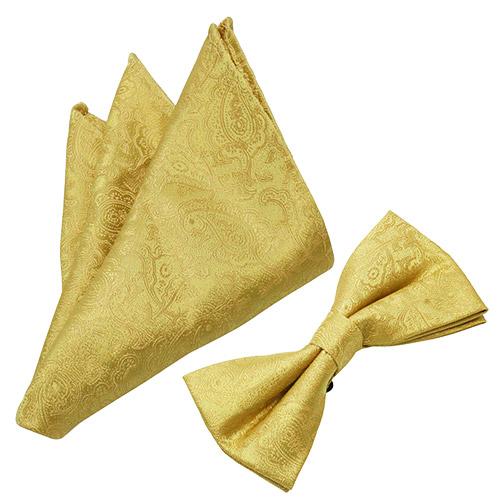 蝶ネクタイセット 蝶ネクタイ ポケットチーフ セット ペイズリー イエロー |  | 01