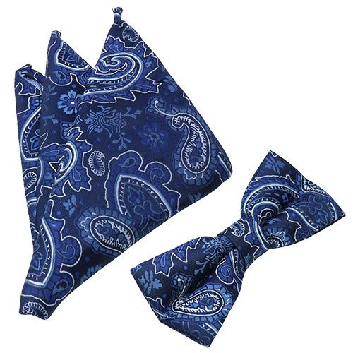 蝶ネクタイセット 蝶ネクタイ ポケットチーフ セット ペイズリー ブルー |  | 01