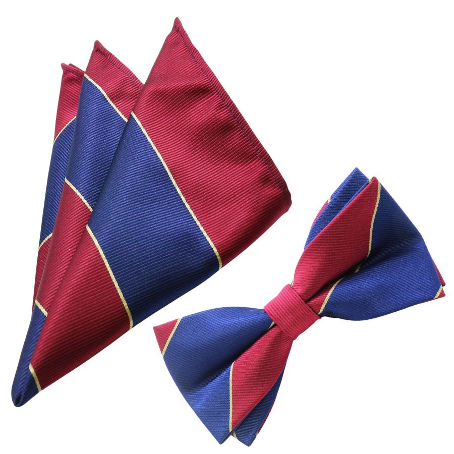 蝶ネクタイセット 蝶ネクタイ ポケットチーフ セット レッド ブルー ストライプ |  | 01