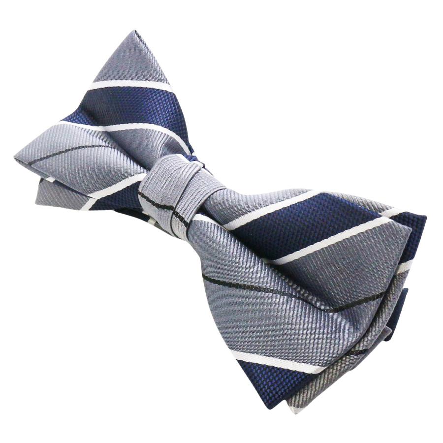 蝶ネクタイセット 蝶ネクタイ ポケットチーフ セット グレー ネイビー ストライプ |  | 04