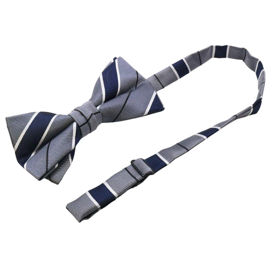 蝶ネクタイセット 蝶ネクタイ ポケットチーフ セット グレー ネイビー ストライプ |  | 05