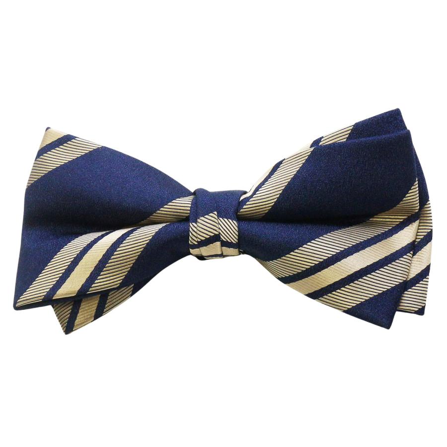 蝶ネクタイセット 蝶ネクタイ ポケットチーフ セット ゴールド ネイビー ストライプ |  | 02