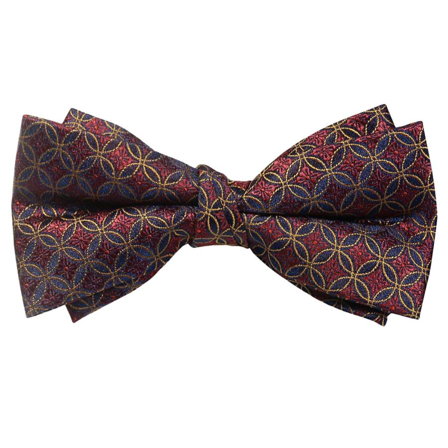 蝶ネクタイセット 蝶ネクタイ ポケットチーフ セット バーガンディ ネイビー 花柄 文様 |  | 02