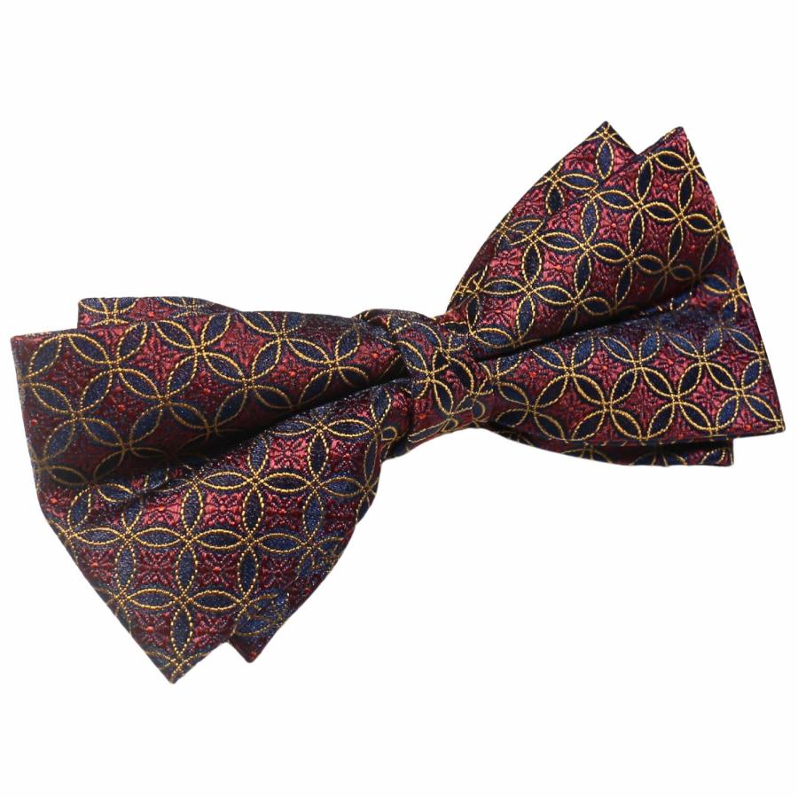 蝶ネクタイセット 蝶ネクタイ ポケットチーフ セット バーガンディ ネイビー 花柄 文様 |  | 03