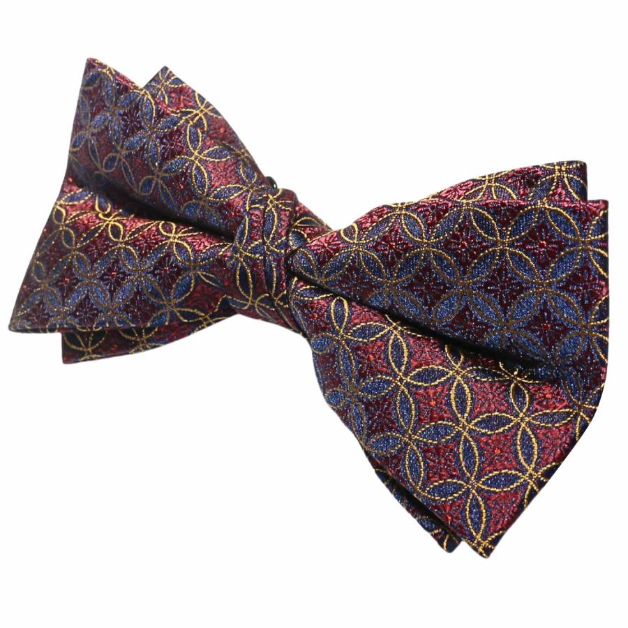 蝶ネクタイセット 蝶ネクタイ ポケットチーフ セット バーガンディ ネイビー 花柄 文様 |  | 04