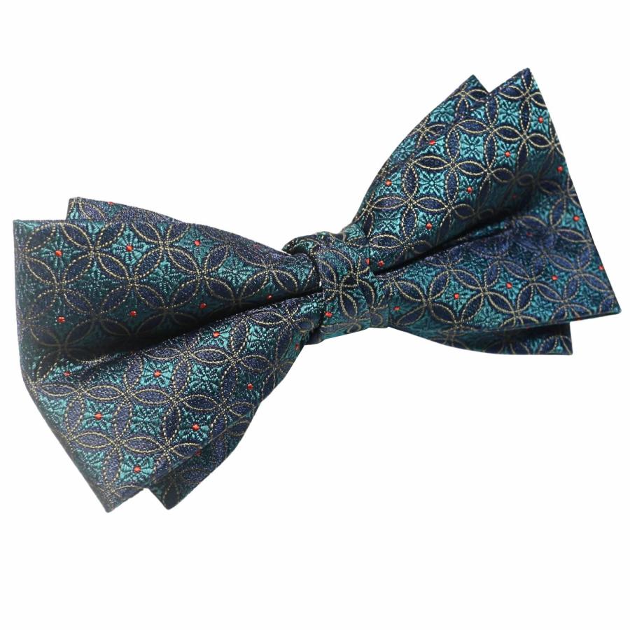 蝶ネクタイセット 蝶ネクタイ ポケットチーフ セット グリーン ネイビー 花柄 文様 |  | 03