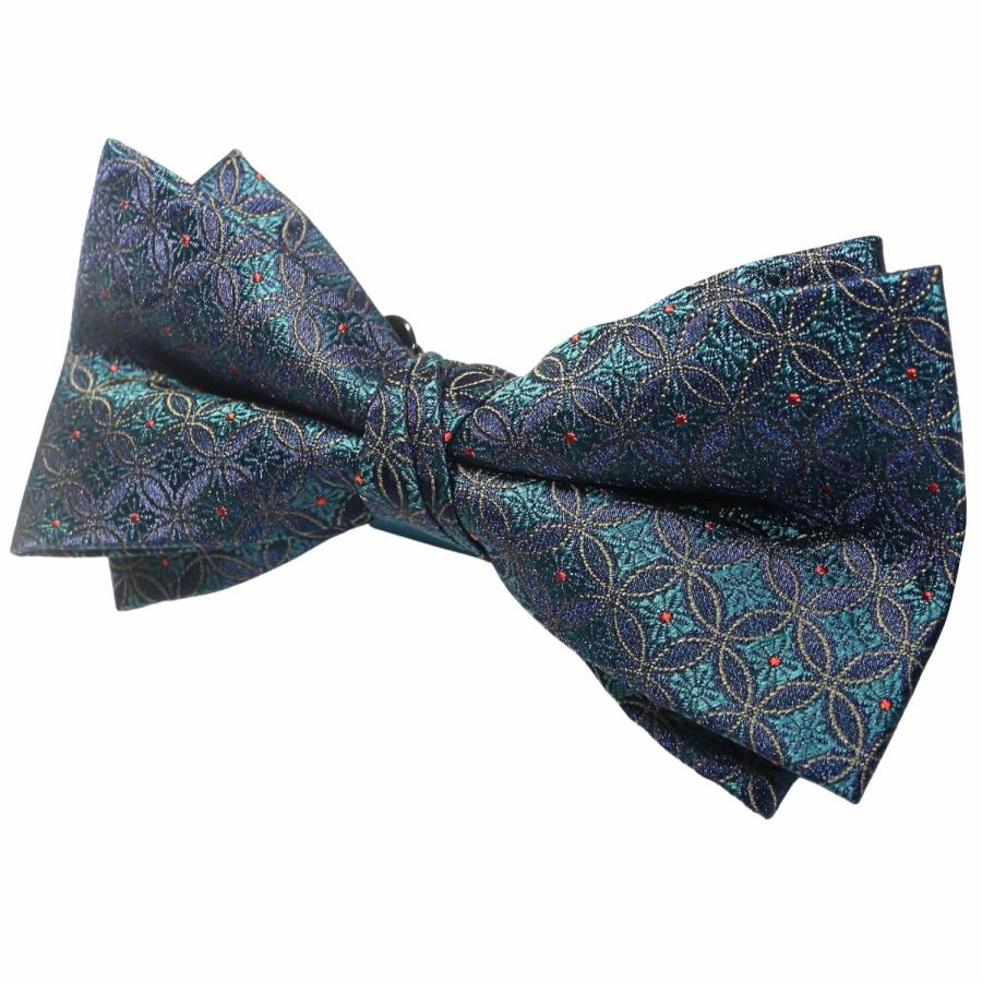 蝶ネクタイセット 蝶ネクタイ ポケットチーフ セット グリーン ネイビー 花柄 文様 |  | 04