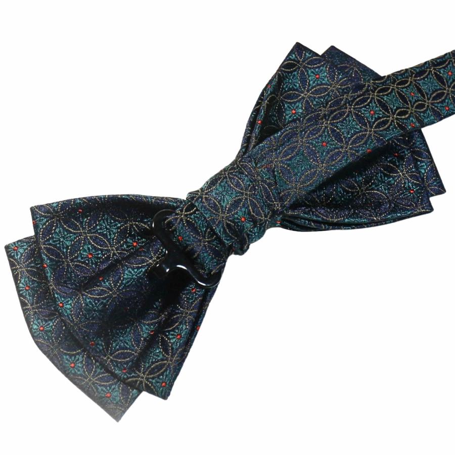 蝶ネクタイセット 蝶ネクタイ ポケットチーフ セット グリーン ネイビー 花柄 文様 |  | 05