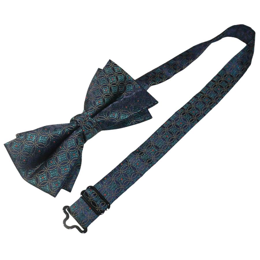 蝶ネクタイセット 蝶ネクタイ ポケットチーフ セット グリーン ネイビー 花柄 文様 |  | 06
