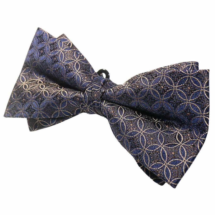 蝶ネクタイセット 蝶ネクタイ ポケットチーフ セット ブラウン ネイビー 花柄 文様 |  | 04