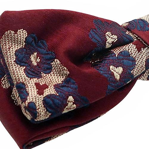 ビンテージ バーガンディ ブルー フラワー 花柄 蝶ネクタイ ボウタイ |  | 03