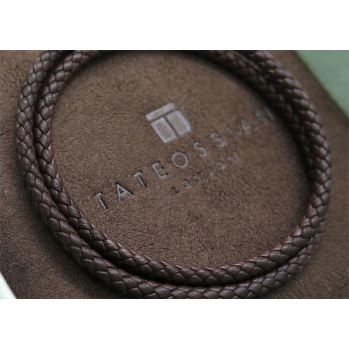ブランド アクセサリー TATEOSSIAN タテオシアン シルバー オクタゴン クリック ペッレ レザー ブレスレット（ブラウン）（Mサイズ）の画像