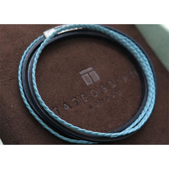 ブランド アクセサリー TATEOSSIAN タテオシアン シルバー オクタゴン クリック ペッレ レザー ブレスレット（ブルー）（Mサイズ）の画像