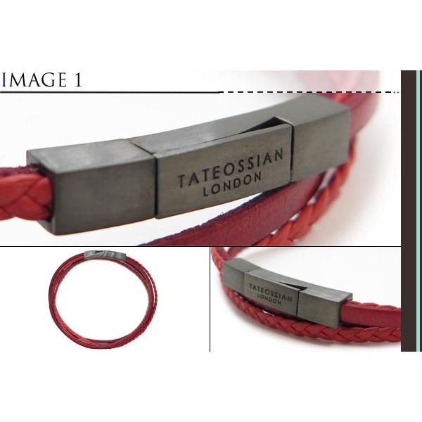 ブランド アクセサリー TATEOSSIAN タテオシアン シルバー オクタゴン クリック ペッレ レザー ブレスレット（レッド）（Mサイズ）の画像