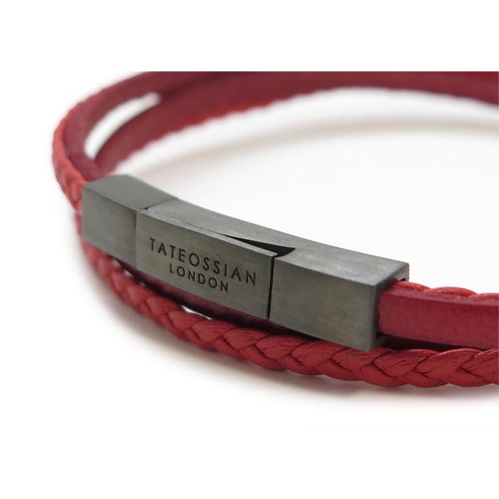 ブランド アクセサリー TATEOSSIAN タテオシアン シルバー オクタゴン クリック ペッレ レザー ブレスレット（レッド）（Mサイズ）の画像