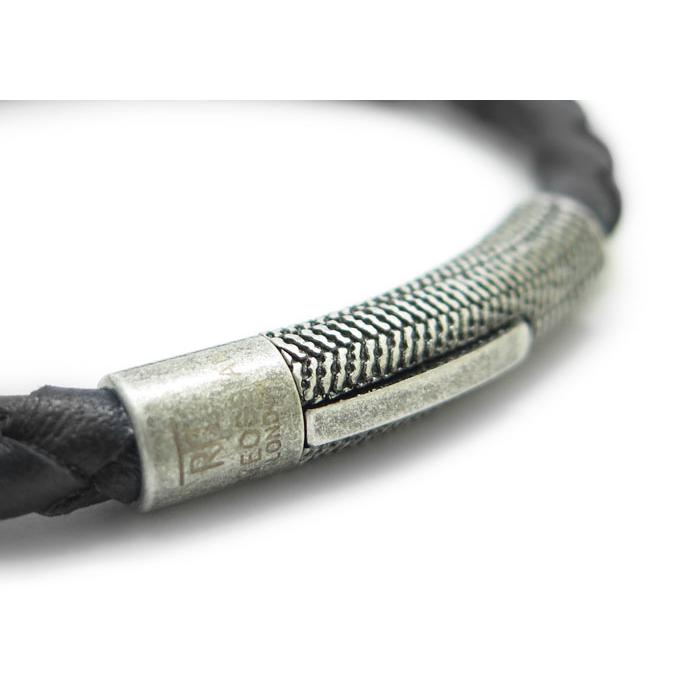 TATEOSSIANビンテージ ヘリンボーン レザー ブレスレット　ブラック TATEOSSIAN タテオシアン VINTAGE HERRINGBONE CLICK LEATHER