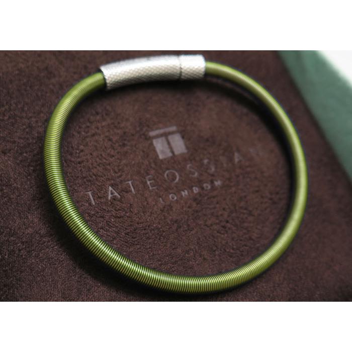 ブランド アクセサリー TATEOSSIAN タテオシアン セタ エッチド クリック ブレスレット（ステンレス＆グリーンナイロン）（Mサイズ）メンズの画像
