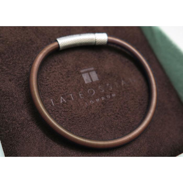 ブランド アクセサリー TATEOSSIAN タテオシアン セタ エッチド クリック ブレスレット（ステンレス＆ブラウンナイロン）（Mサイズ）メンズの画像