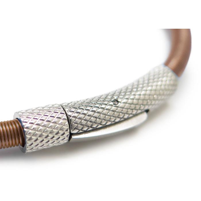 ブランド アクセサリー TATEOSSIAN タテオシアン セタ エッチド クリック ブレスレット（ステンレス＆ブラウンナイロン）（Mサイズ）メンズの画像