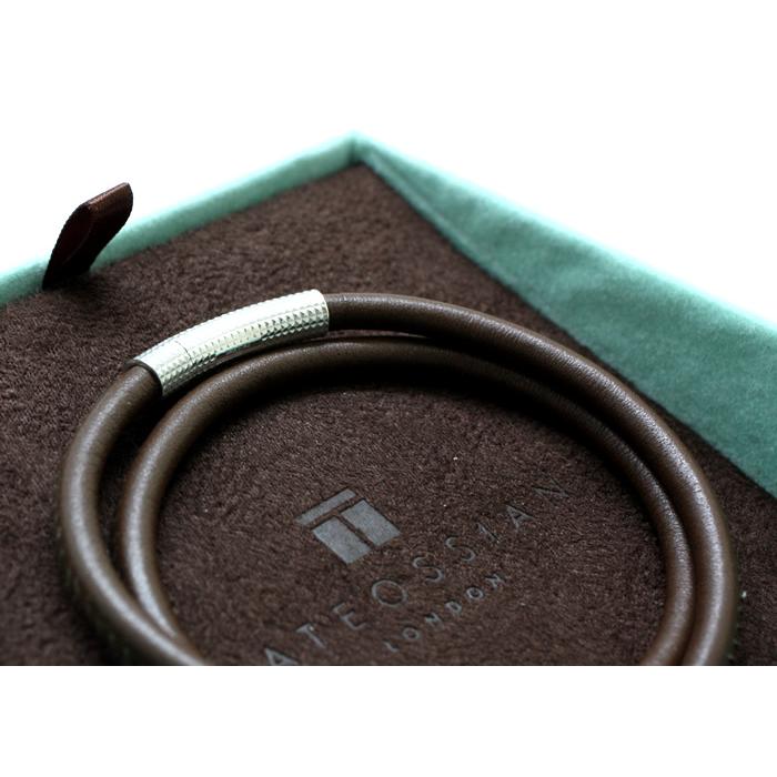 ブランド アクセサリー TATEOSSIAN タテオシアン レザー シルバー ヘリンボーン クリック ペッレ ブレスレット（ブラウン Mサイズ）父の日 爆買の画像