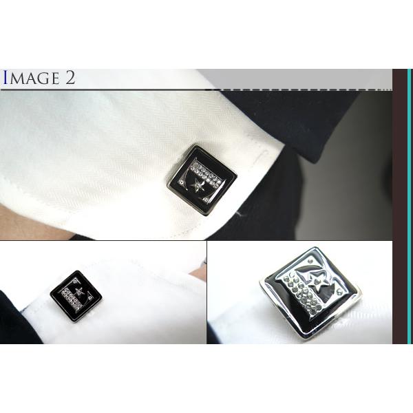 ブランド アクセサリー TATEOSSIAN タテオシアン×エルトン・ジョン シグニチャ ロゴ カフス（ブラックエナメル、ロジウム）カフスボタン カフリンクス 父の日の画像