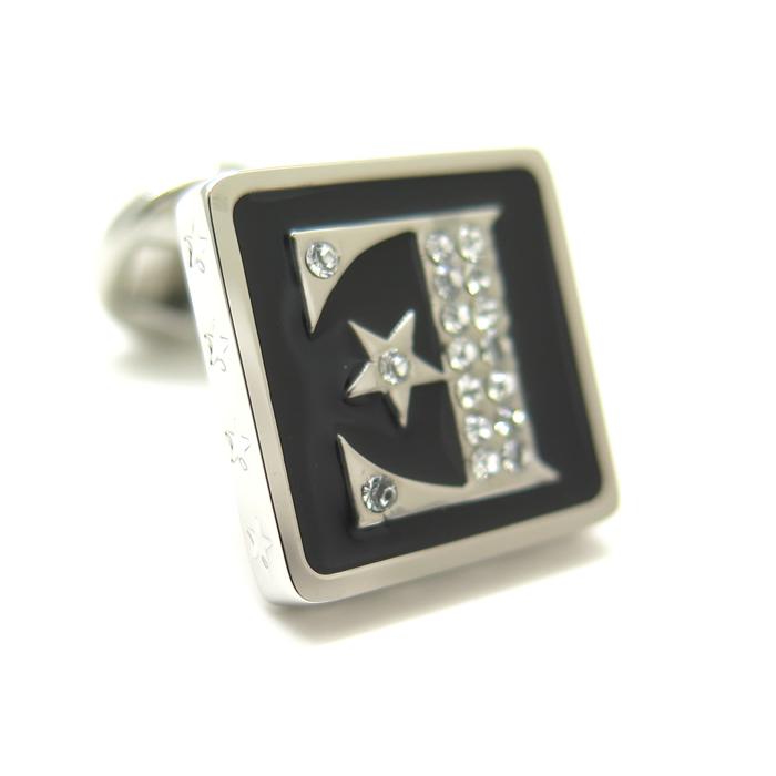 ブランド アクセサリー TATEOSSIAN タテオシアン×エルトン・ジョン シグニチャ ロゴ カフス（ブラックエナメル、ロジウム）カフスボタン カフリンクス 父の日の画像