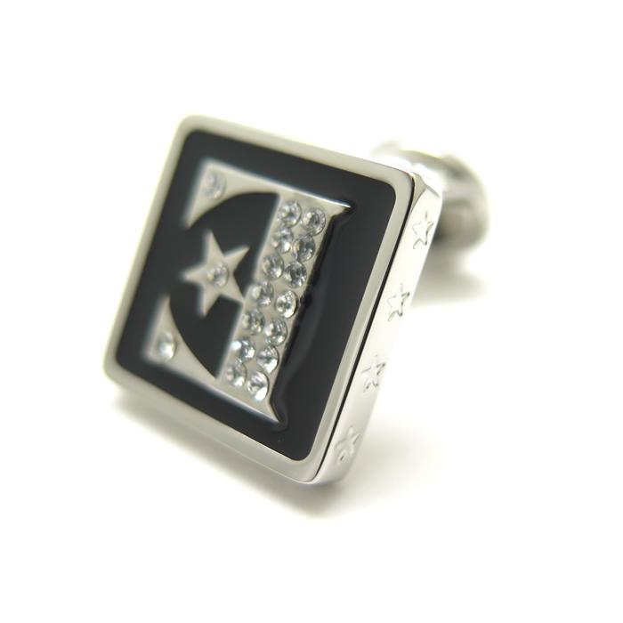 ブランド アクセサリー TATEOSSIAN タテオシアン×エルトン・ジョン シグニチャ ロゴ カフス（ブラックエナメル、ロジウム）カフスボタン カフリンクス 父の日の画像