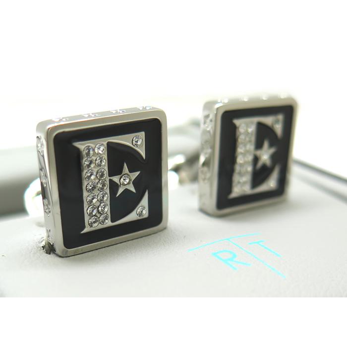 ブランド アクセサリー TATEOSSIAN タテオシアン×エルトン・ジョン シグニチャ ロゴ カフス（ブラックエナメル、ロジウム）カフスボタン カフリンクス 父の日の画像
