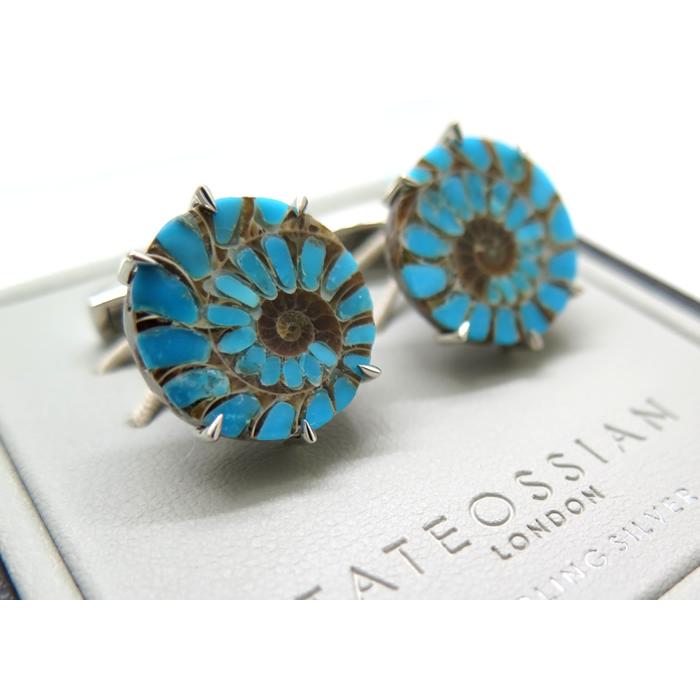 ブランド アクセサリー TATEOSSIAN タテオシアン アンモナイト パール シルバー カフス（ロジウム＆ターコイズアンモナイト）世界限定25セット カフリンクスの画像
