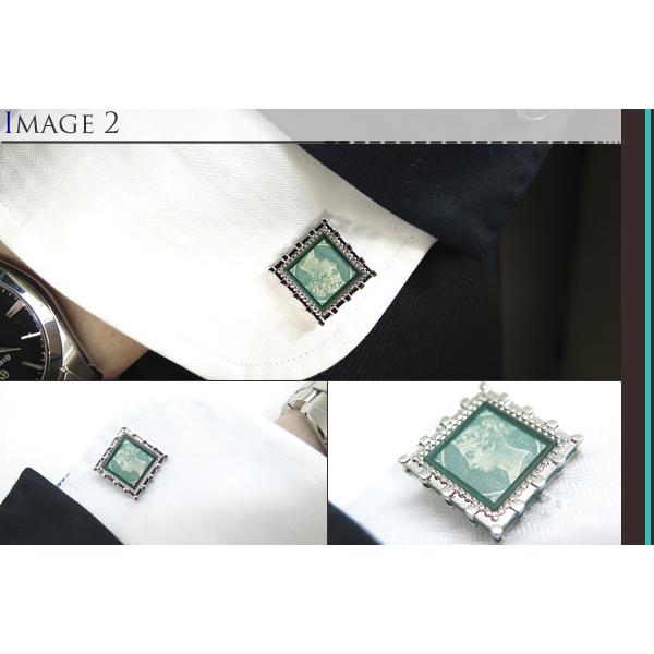 ブランド アクセサリー TATEOSSIAN タテオシアン レガリア ビクトリア カフス（パラジウム&グリーン切手）カフスボタン カフリンクス 父の日 爆買の画像