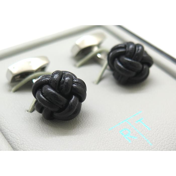 ブランド アクセサリー TATEOSSIAN タテオシアン ノード ペッレ レザー カフス（ロジウム＆ブラック）カフリンクス カフスボタン 父の日 爆買の画像