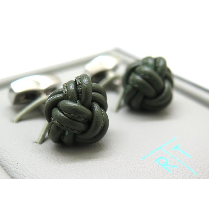 ブランド アクセサリー TATEOSSIAN タテオシアン ノード ペッレ レザー カフス（ロジウム＆グリーン）カフリンクス カフスボタン 父の日 爆買の画像