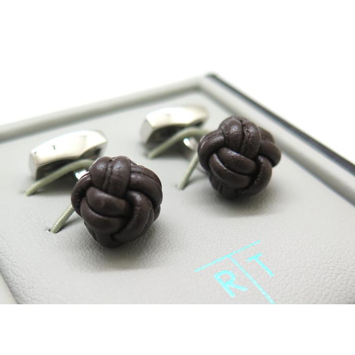 ブランド アクセサリー TATEOSSIAN タテオシアン ノード ペッレ レザー カフス（ロジウム＆ブラウン）カフリンクス カフスボタン 父の日 爆買の画像
