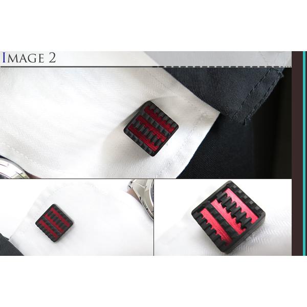 ブランド アクセサリー TATEOSSIAN タテオシアン ジャグ エレメント カフス（ブラックIP&レッド）カフリンクス カフスボタン 父の日 爆買の画像