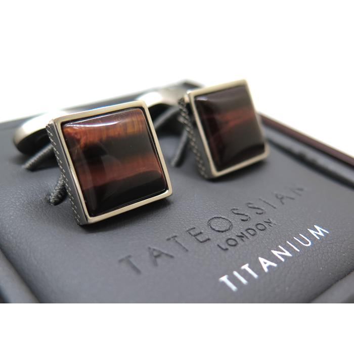 ブランド アクセサリー TATEOSSIAN タテオシアン チタニウム クラシック カフス（レッドタイガーアイ）カフスボタン カフリンクス 父の日 爆買の画像
