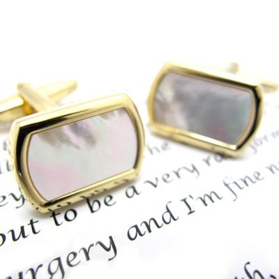 メンズ アクセサリー Simple 2500 白蝶貝 ゴールド プレート カフス