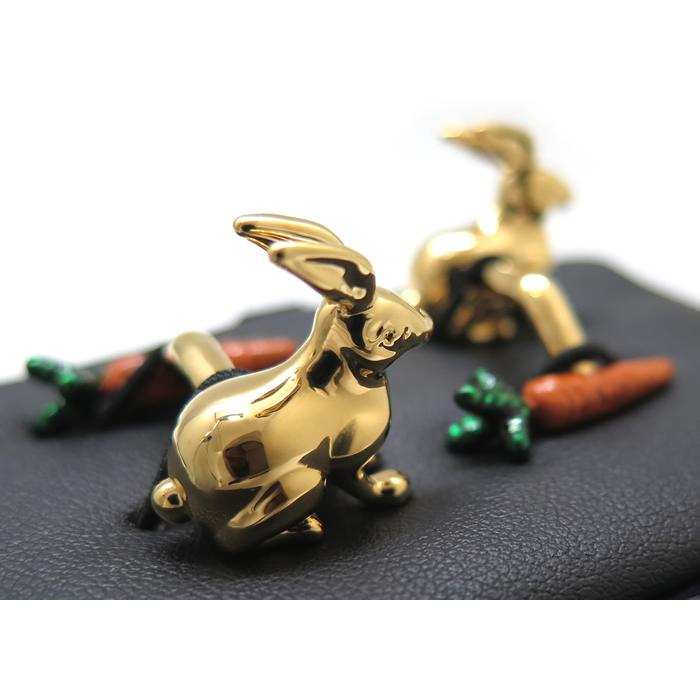 ブランド アクセサリー Babette Wasserman ラビット＆キャロットカフス（イエローゴールド）カフスボタン カフリンクス ユニーク おもしろ 可愛い 父の日の画像