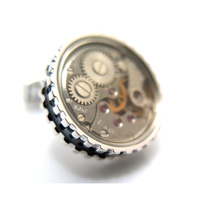 ブランド アクセサリー TATEOSSIAN タテオシアン メカニカル スケルトンギアラウンドカフス（ロジウム＆ブラック）カフリンクス カフスボタン 父の日 爆買の画像