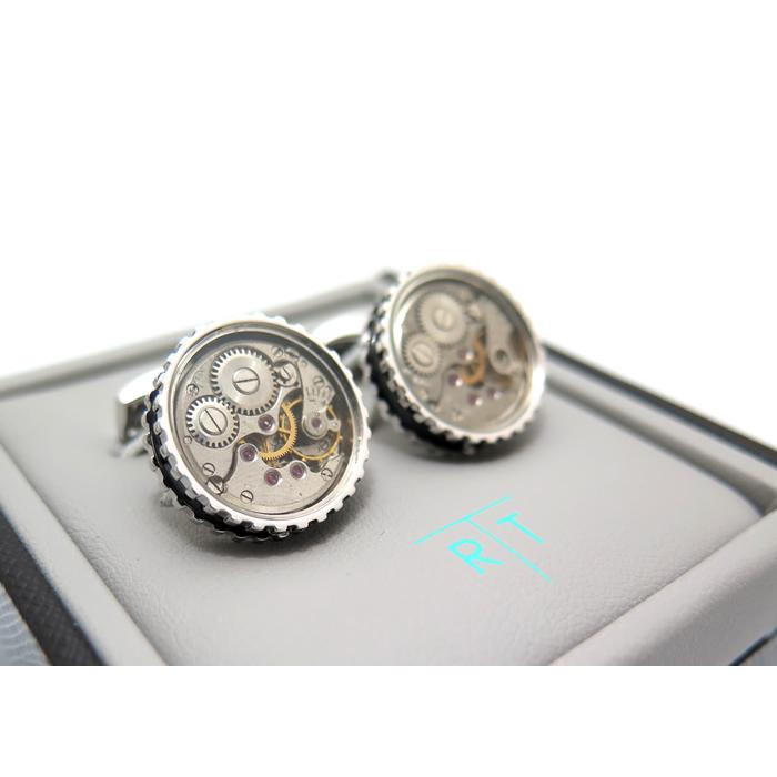 ブランド アクセサリー TATEOSSIAN タテオシアン メカニカル スケルトンギアラウンドカフス（ロジウム＆ブラック）カフリンクス カフスボタン 父の日 爆買の画像