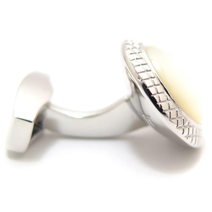 ブランド アクセサリー TATEOSSIAN タテオシアン ビジネス ブルズアイ 半貴石 カフス（ロジウム＆白蝶貝）カフスボタン カフリンクス 結婚式 父の日 爆買の画像