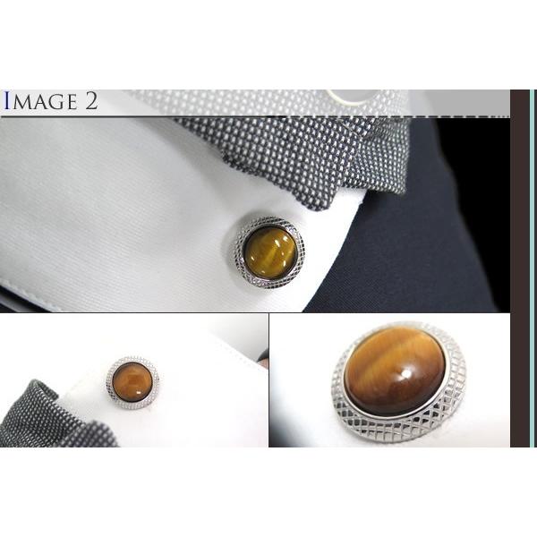ブランド アクセサリー TATEOSSIAN タテオシアン ビジネス ブルズアイ 半貴石 カフス（ロジウム＆タイガーアイ）カフスボタン カフリンクス 父の日 爆買の画像