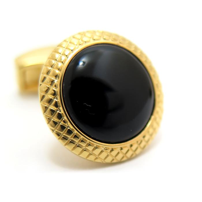ブランド アクセサリー TATEOSSIAN タテオシアン ビジネス ブルズアイ 半貴石 カフス（イエローゴールド＆オニキス）カフリンクス 父の日 爆買の画像
