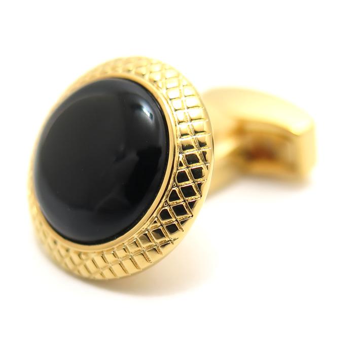 ブランド アクセサリー TATEOSSIAN タテオシアン ビジネス ブルズアイ 半貴石 カフス（イエローゴールド＆オニキス）カフリンクス 父の日 爆買の画像